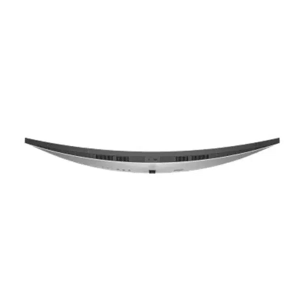 Curved computer monitor top view with vents and ports visible, ultra-wide screen design