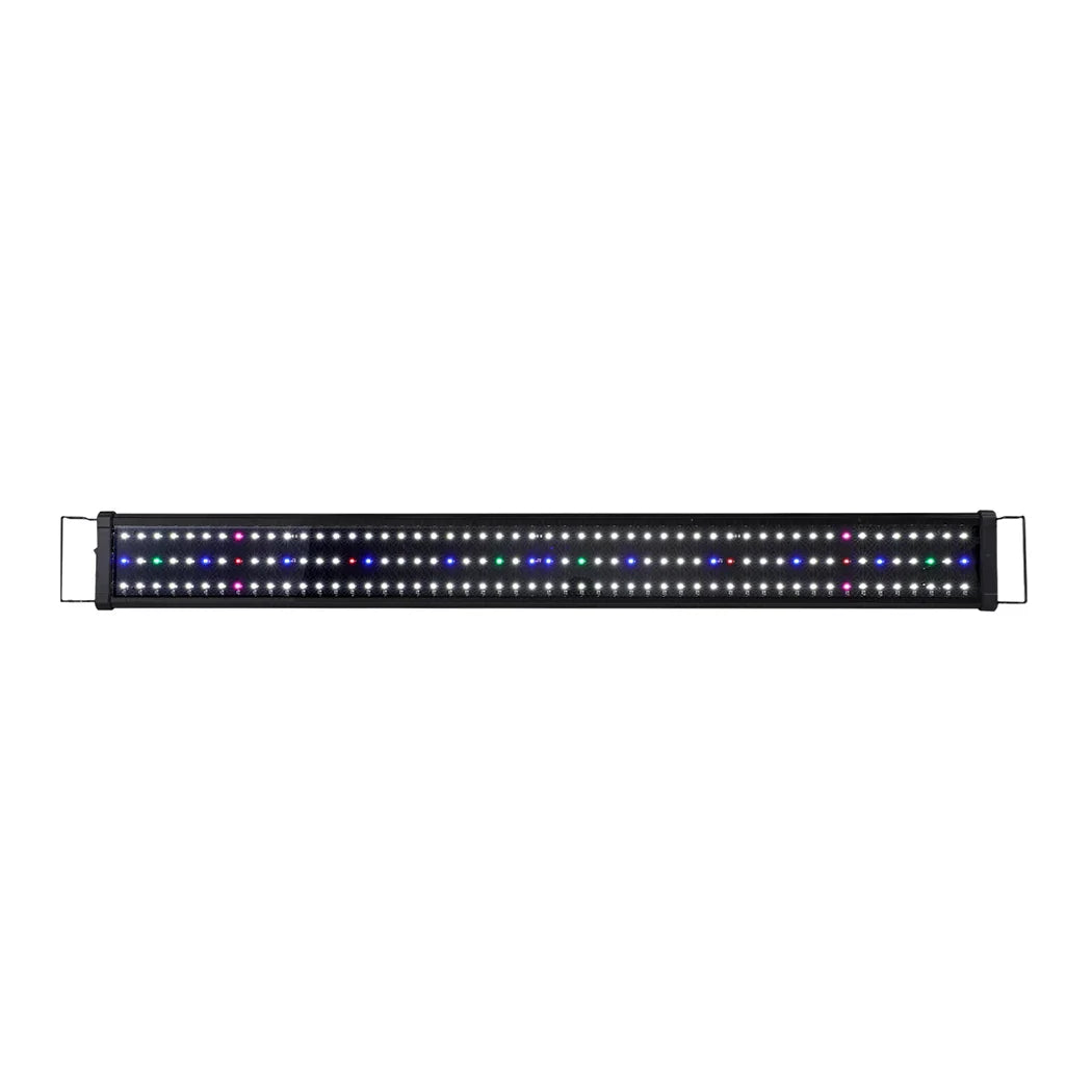 Rectangular LED aquarium light bar with multicolor bulbs on white background