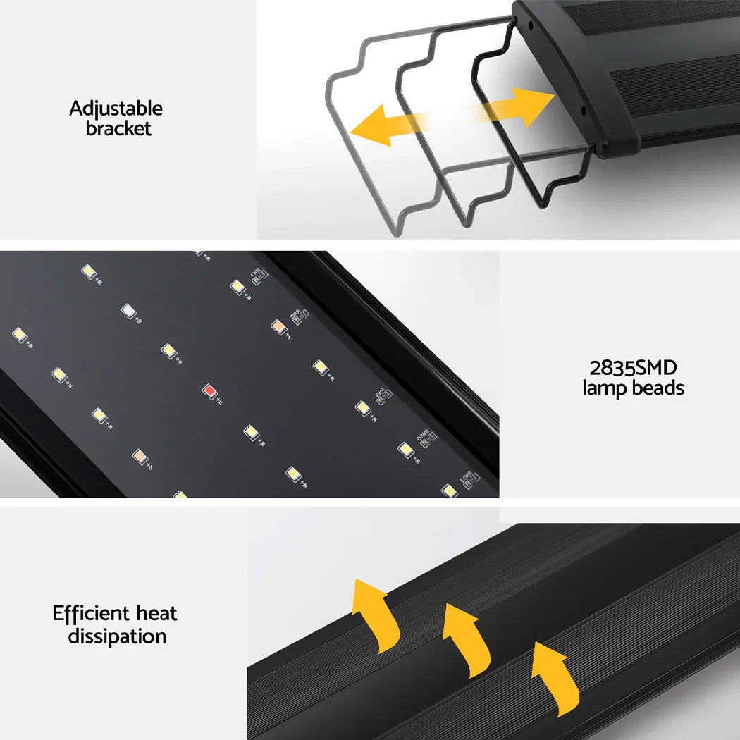 LED aquarium light bar with adjustable bracket, 2835SMD lamp beads, and heat dissipation feature
