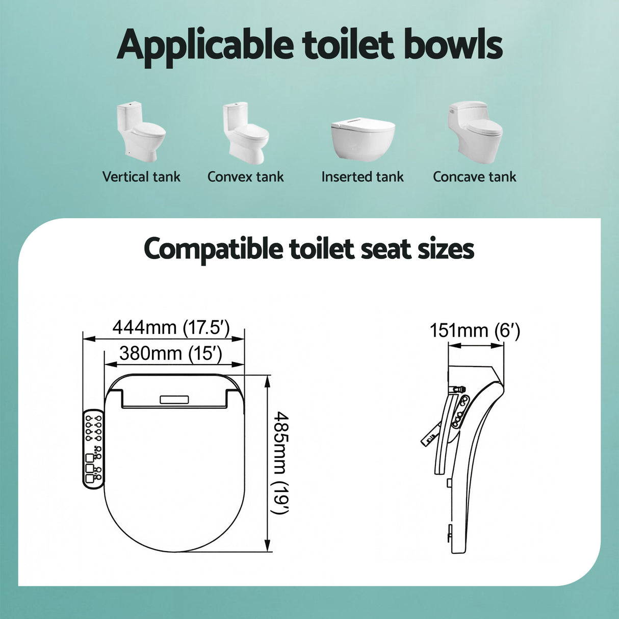 Compatible toilet seat sizes & applicable toilet bowls diagram for bathroom fixtures