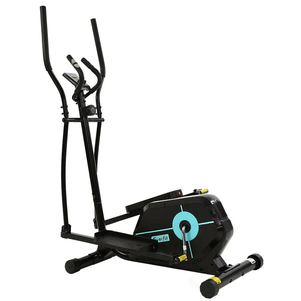 Black elliptical cross trainer exercise machine with handlebars and digital display