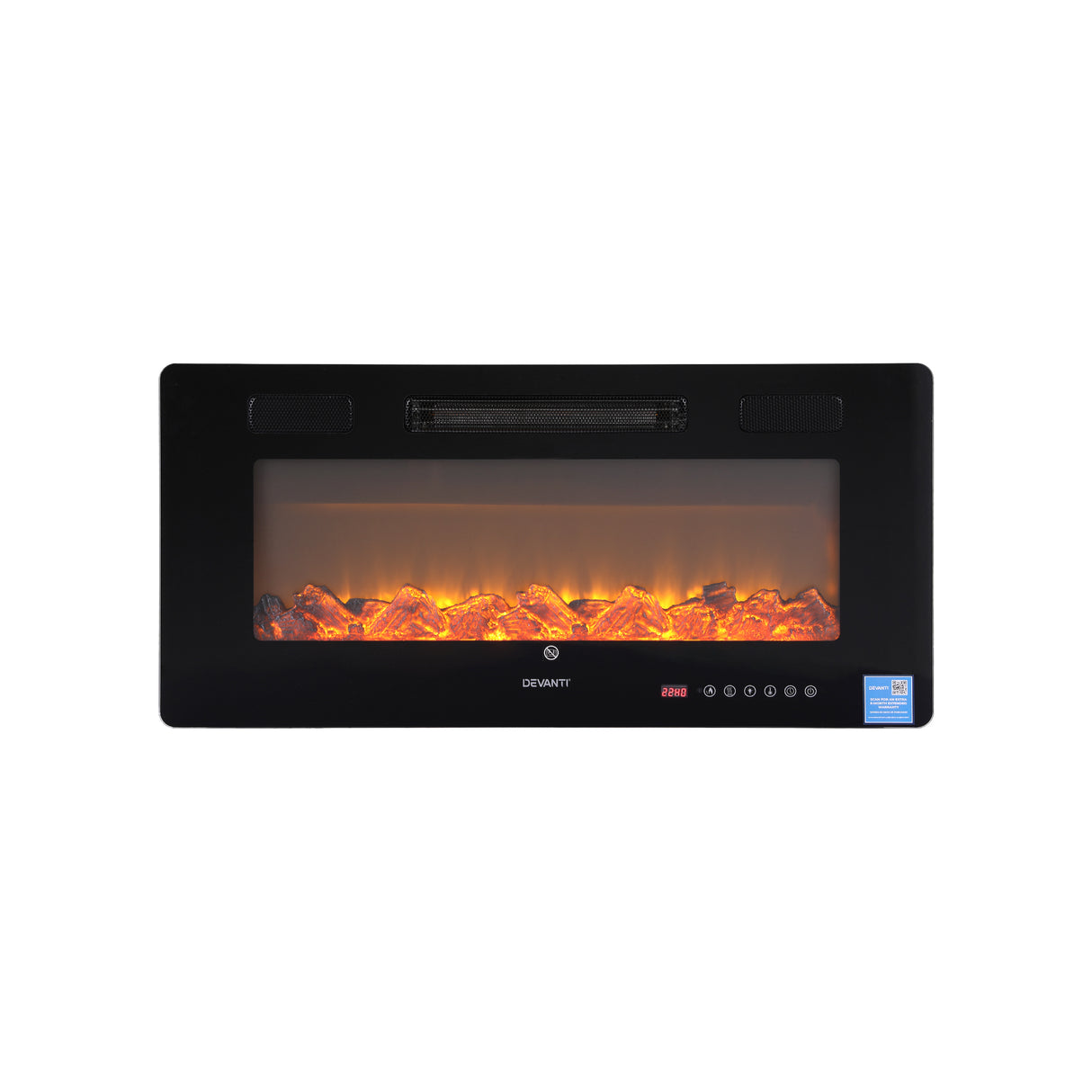 Wall mounted electric fireplace heater with LED flame display and digital controls