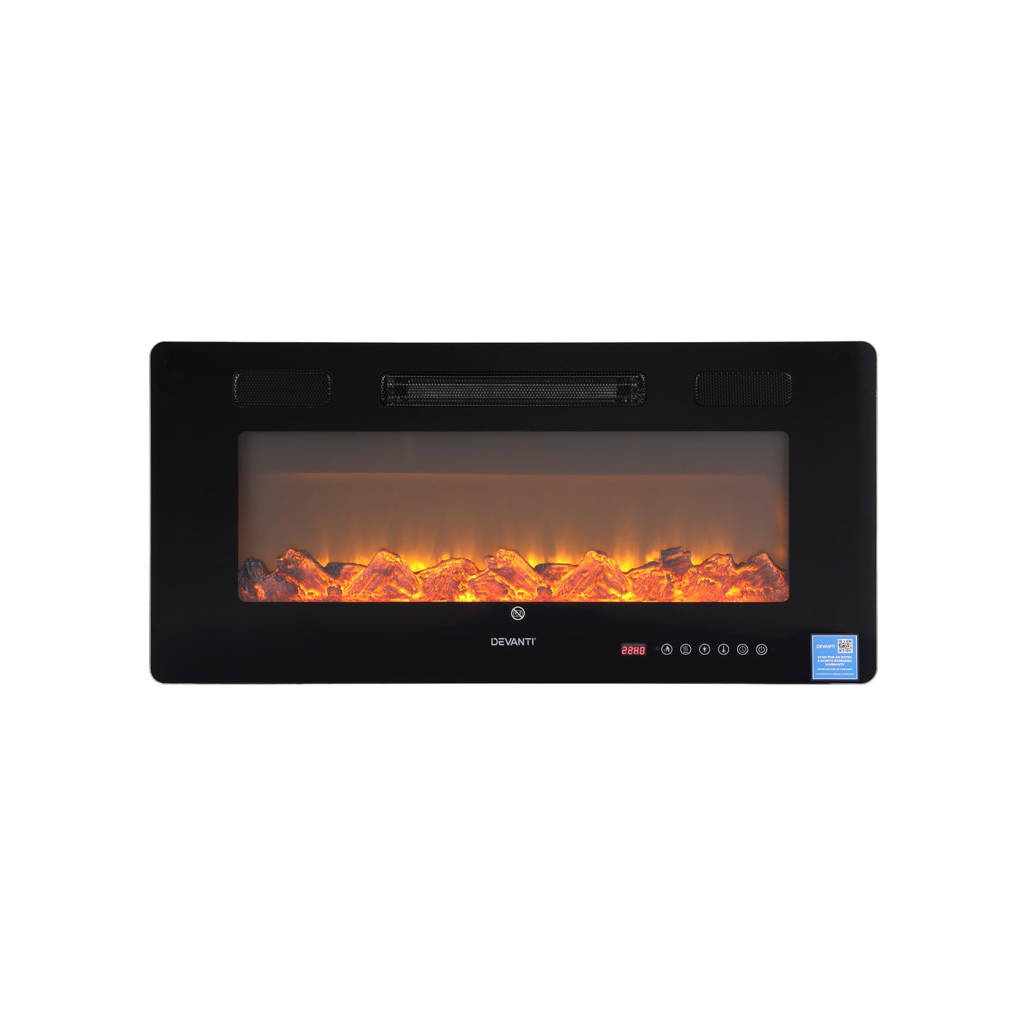 Wall mounted electric fireplace heater with LED flame display and digital controls