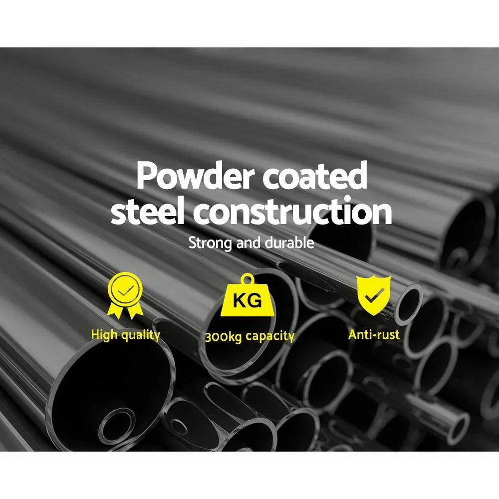 Powder coated steel tubes showcasing high quality, 300kg capacity, and anti-rust durability.