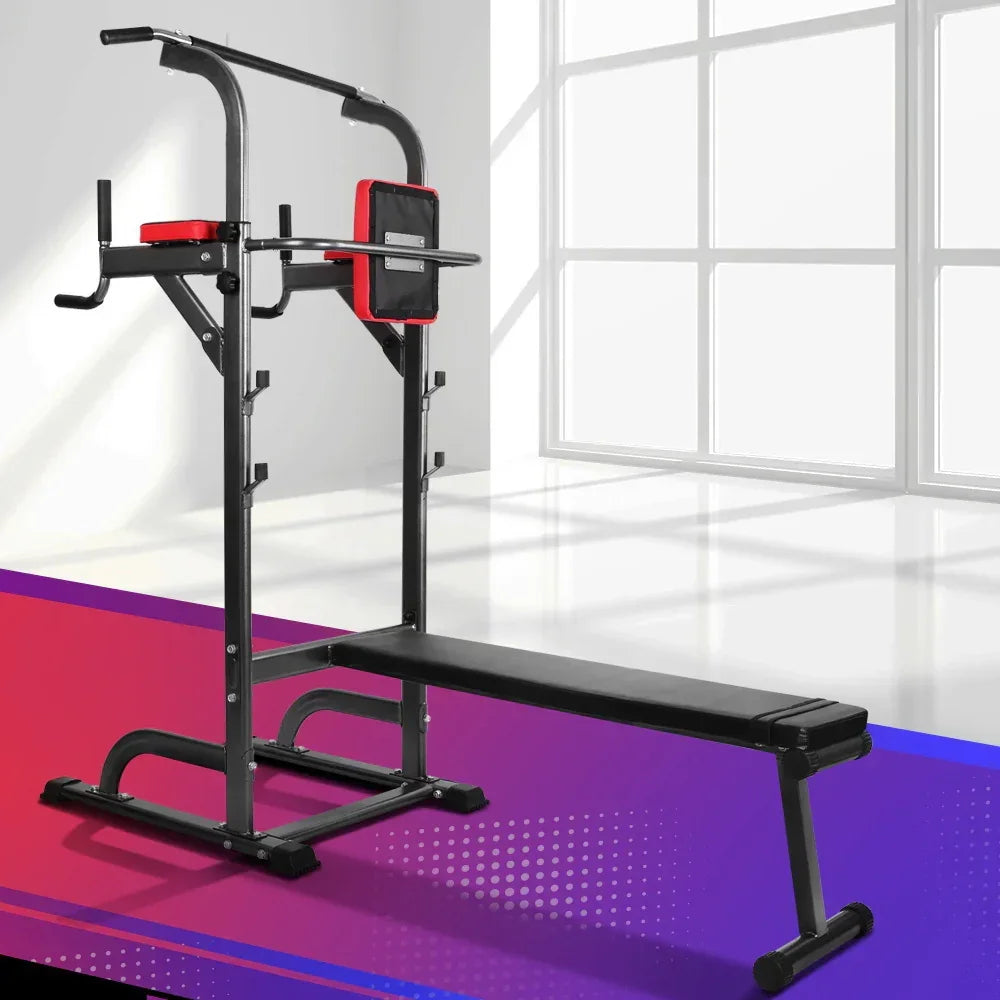 Adjustable chin up bar and weight bench combo for home gym strength training