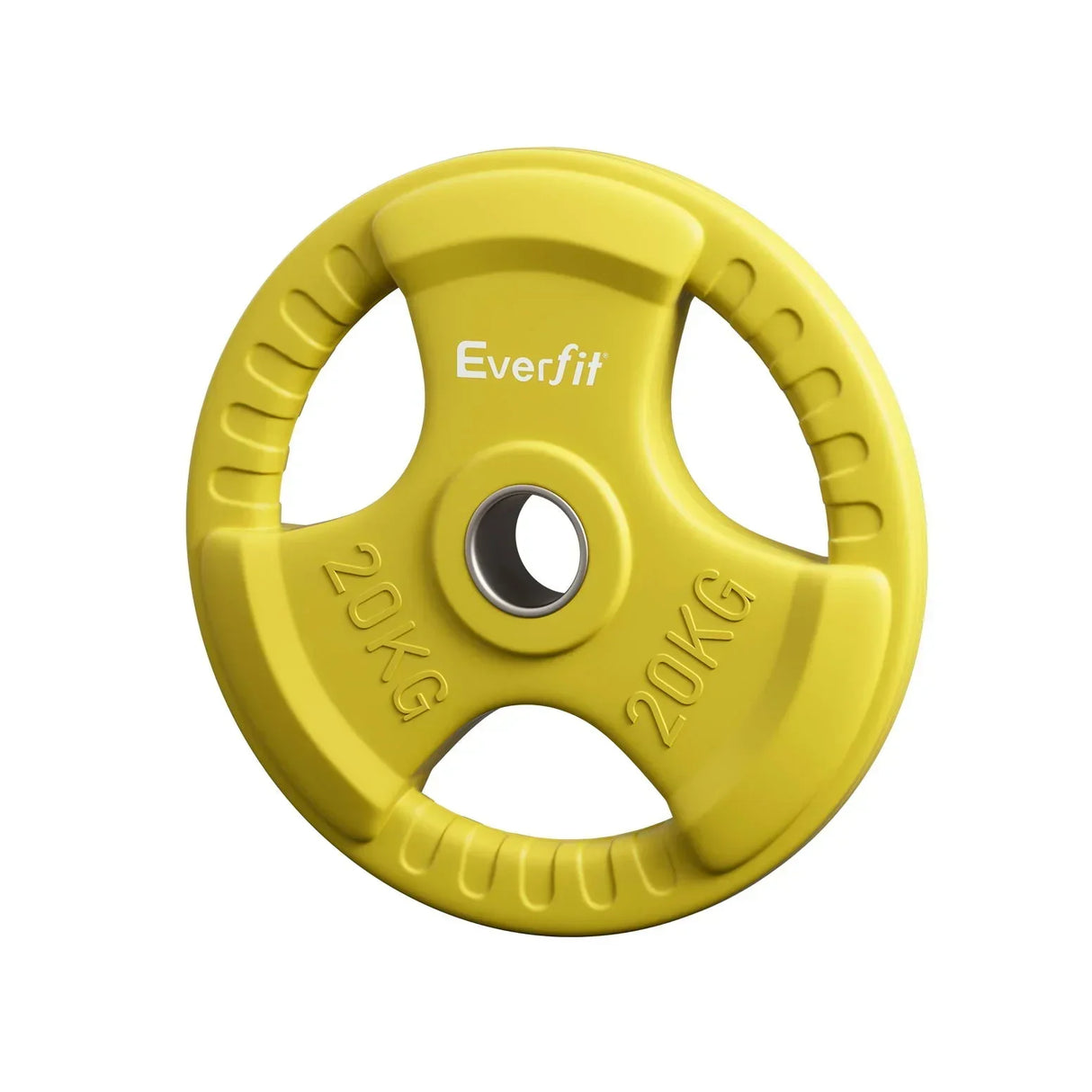 Yellow 20kg Everfit tri-grip weight plate for gym and strength training equipment