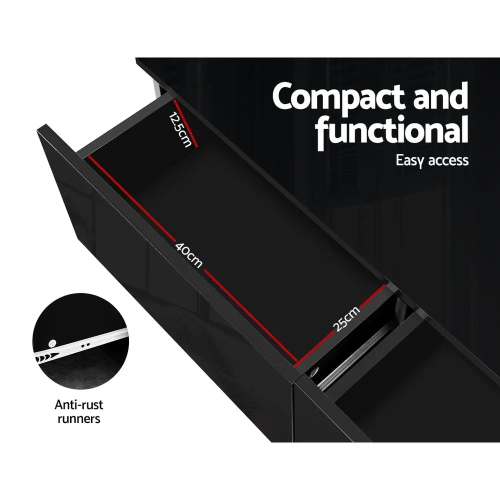 Black drawer with 40x25x12.5cm storage, anti-rust runners, compact and functional design