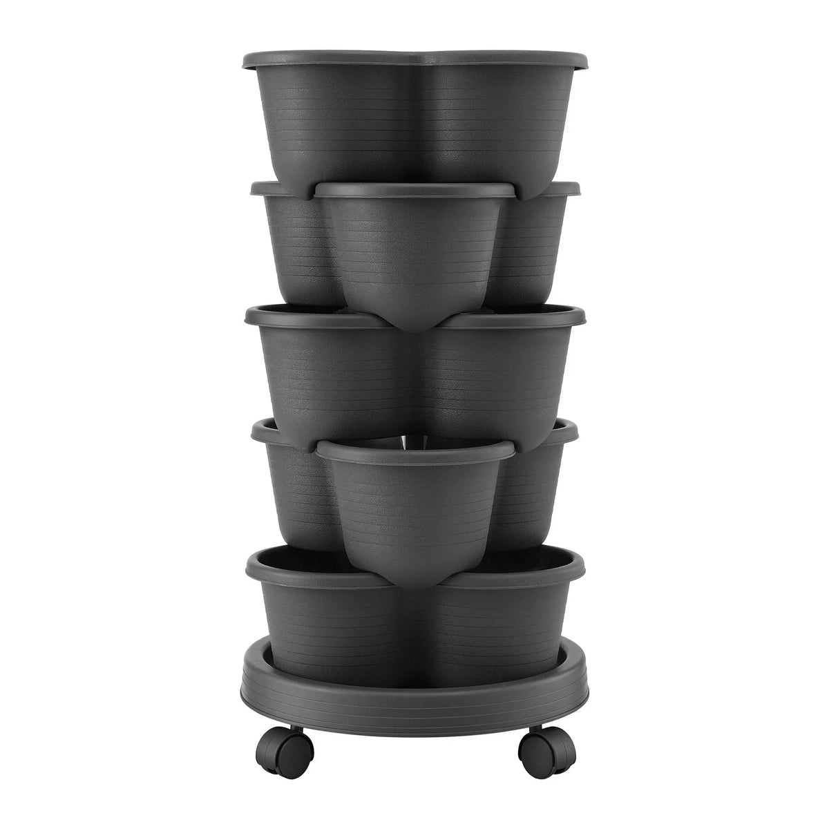 Vertical Garden Planter 5 Tier Stackable 35x35x75cm 4 Wheels Black