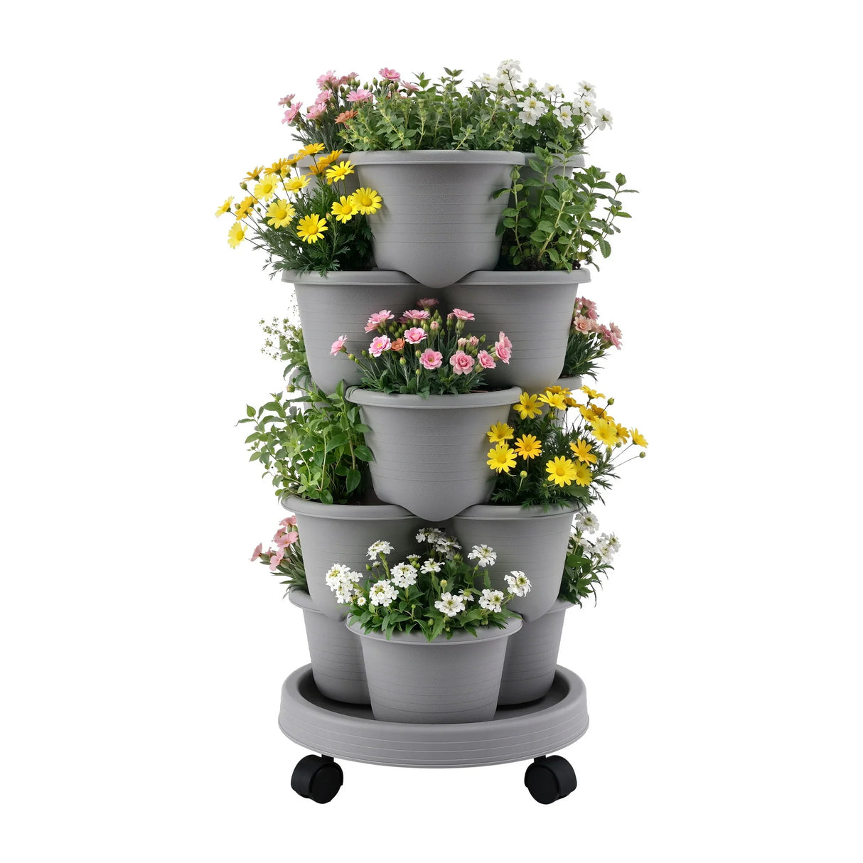 Vertical Garden Planter 5 Tier Stackable 35x35x75cm 4 Wheels Grey