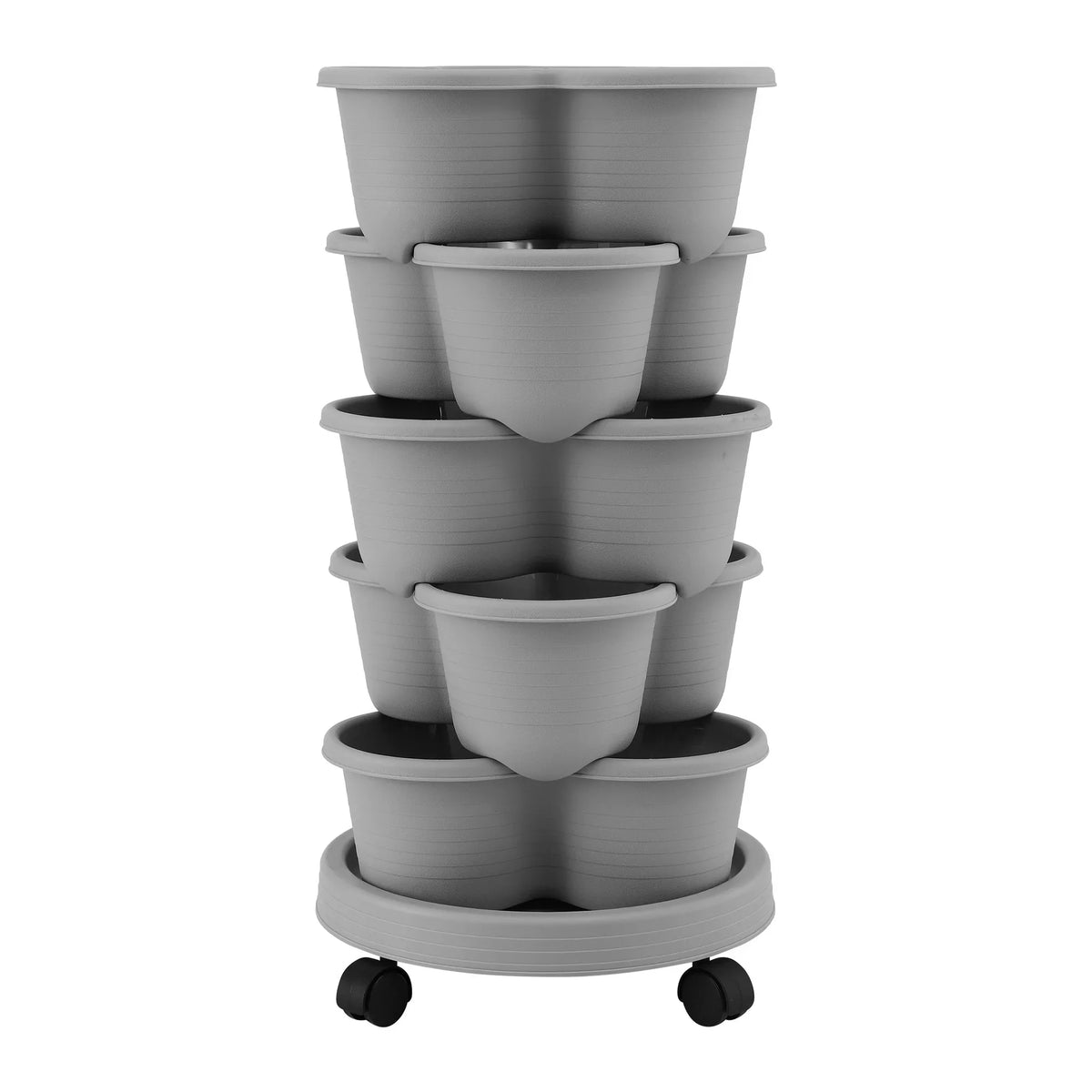 Vertical Garden Planter 5 Tier Stackable 35x35x75cm 4 Wheels Grey