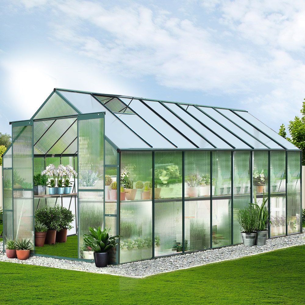 Green Fingers 5.1m aluminium greenhouse, 12.44 square metre footprint