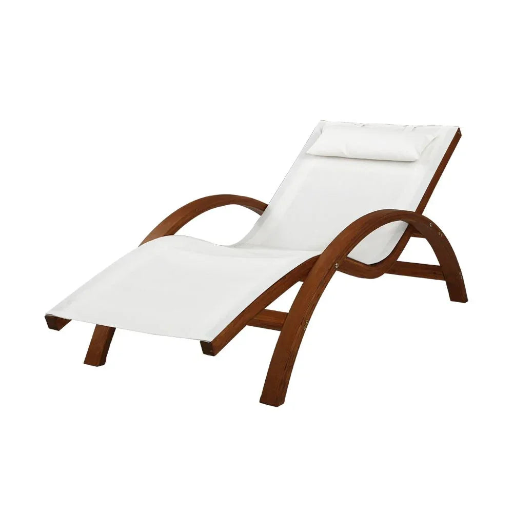 Gardeon Sun Lounge Outdoor Furniture Timber Armchair Wooden Stand - Stacks Warehouse