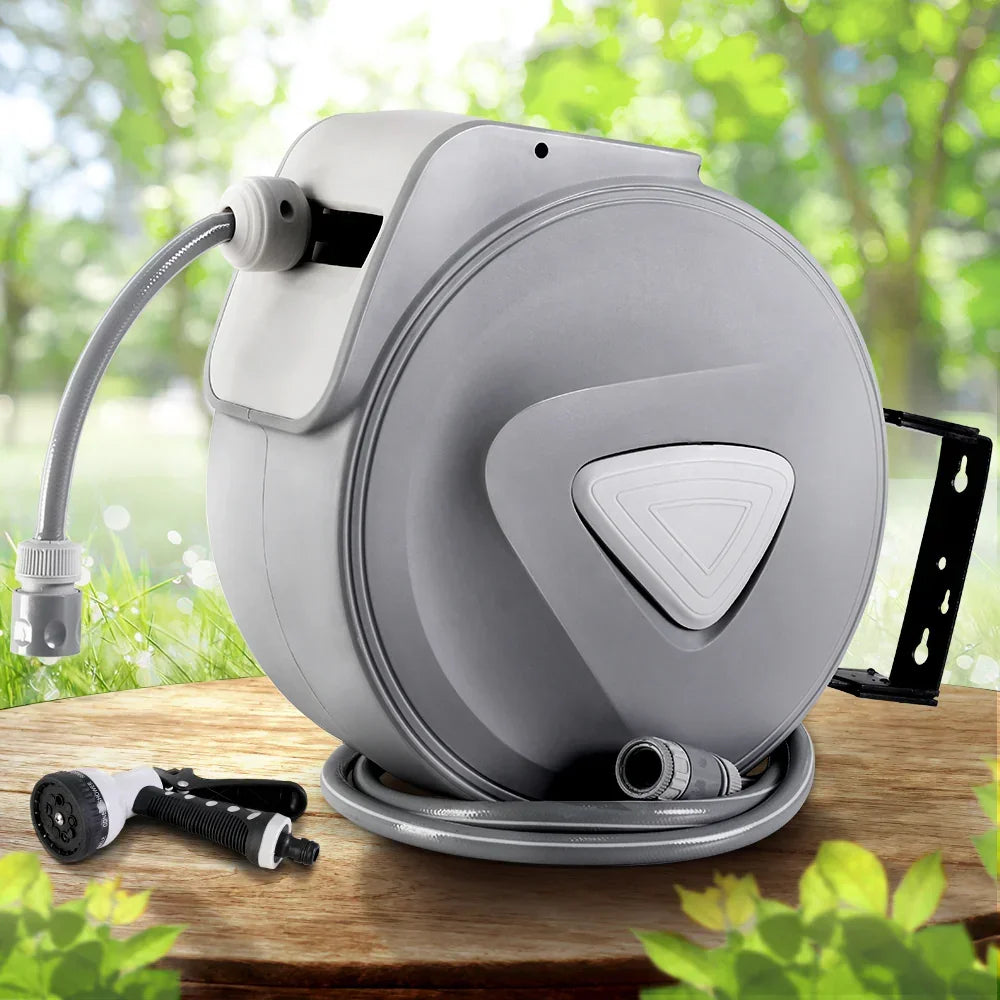 Water Hose Reel 30M Retractable Garden Auto Rewind Spray Gun - Stacks Warehouse