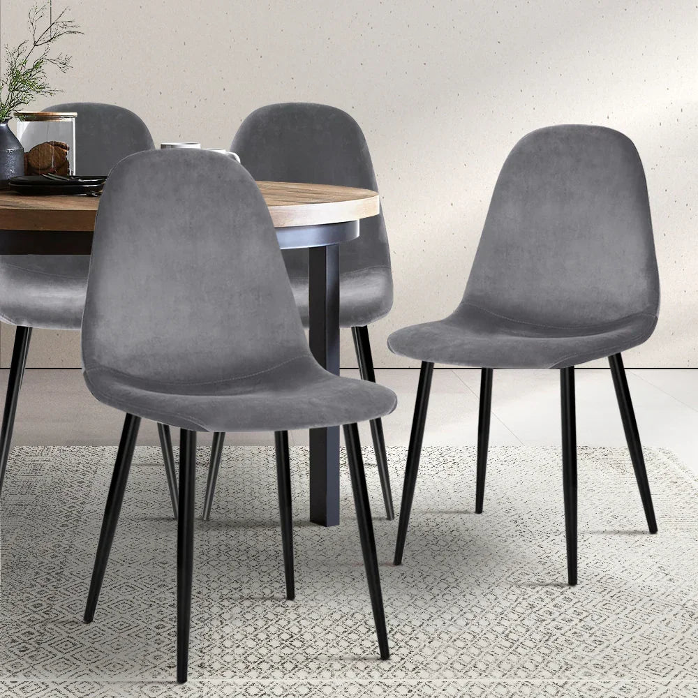 Artiss Dining Chairs Set of 4 Velvet Curved Slope Grey - Stacks Warehouse