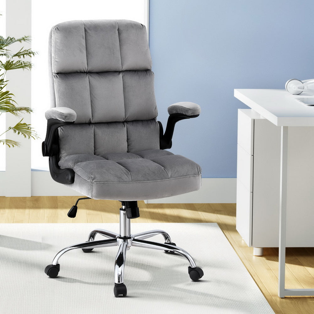 Artiss Mid-Back Velvet Office Chair, Grey