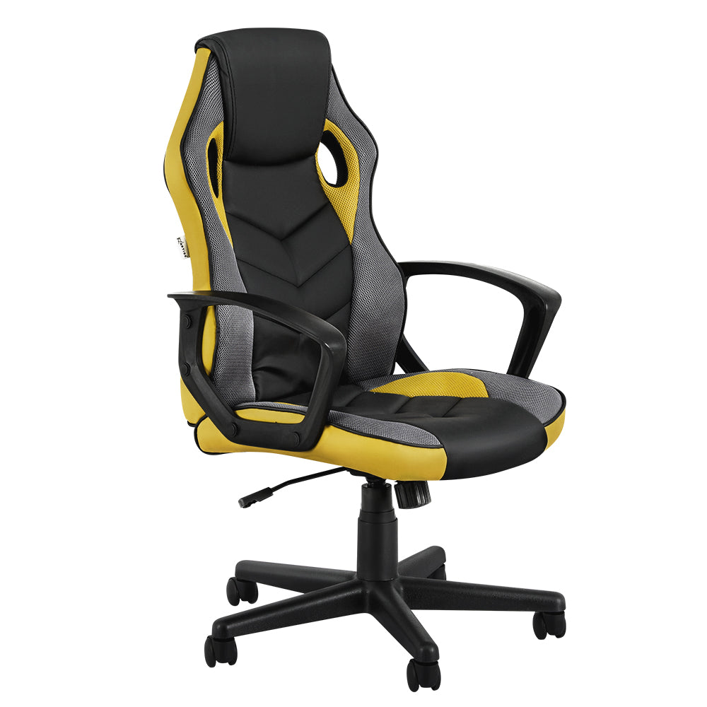 Artiss Gaming Chair High Back Racing Seat PU Leather Yellow 150kg