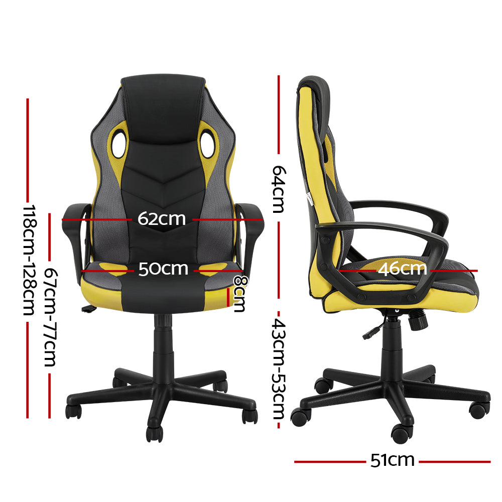 Artiss Gaming Chair High Back Racing Seat PU Leather Yellow 150kg