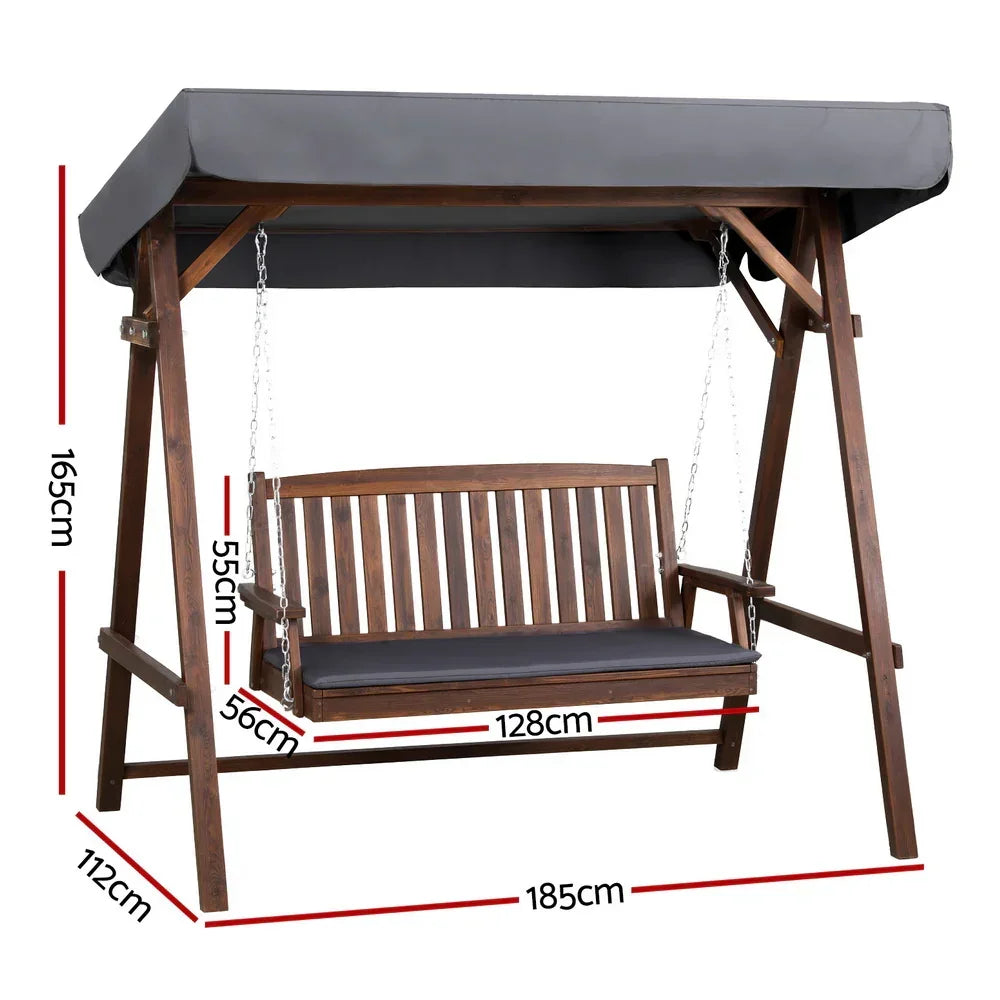 Gardeon Wooden Swing Chair Garden Bench Canopy 3 Seater Outdoor Furniture - Flea Market