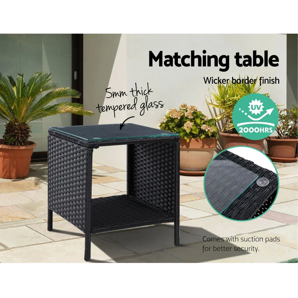 Gardeon 5PC Recliner Chairs Table Sun lounge Wicker Outdoor Furniture Adjustable Black - Stacks Warehouse