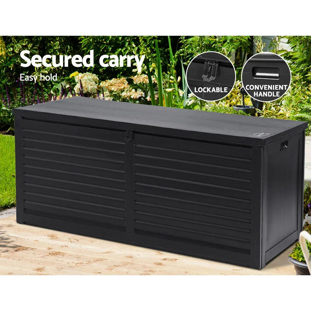 Outdoor Storage Box 490L Container Lockable Garden Bench Shed Tools Toy All Black - Stacks Warehouse
