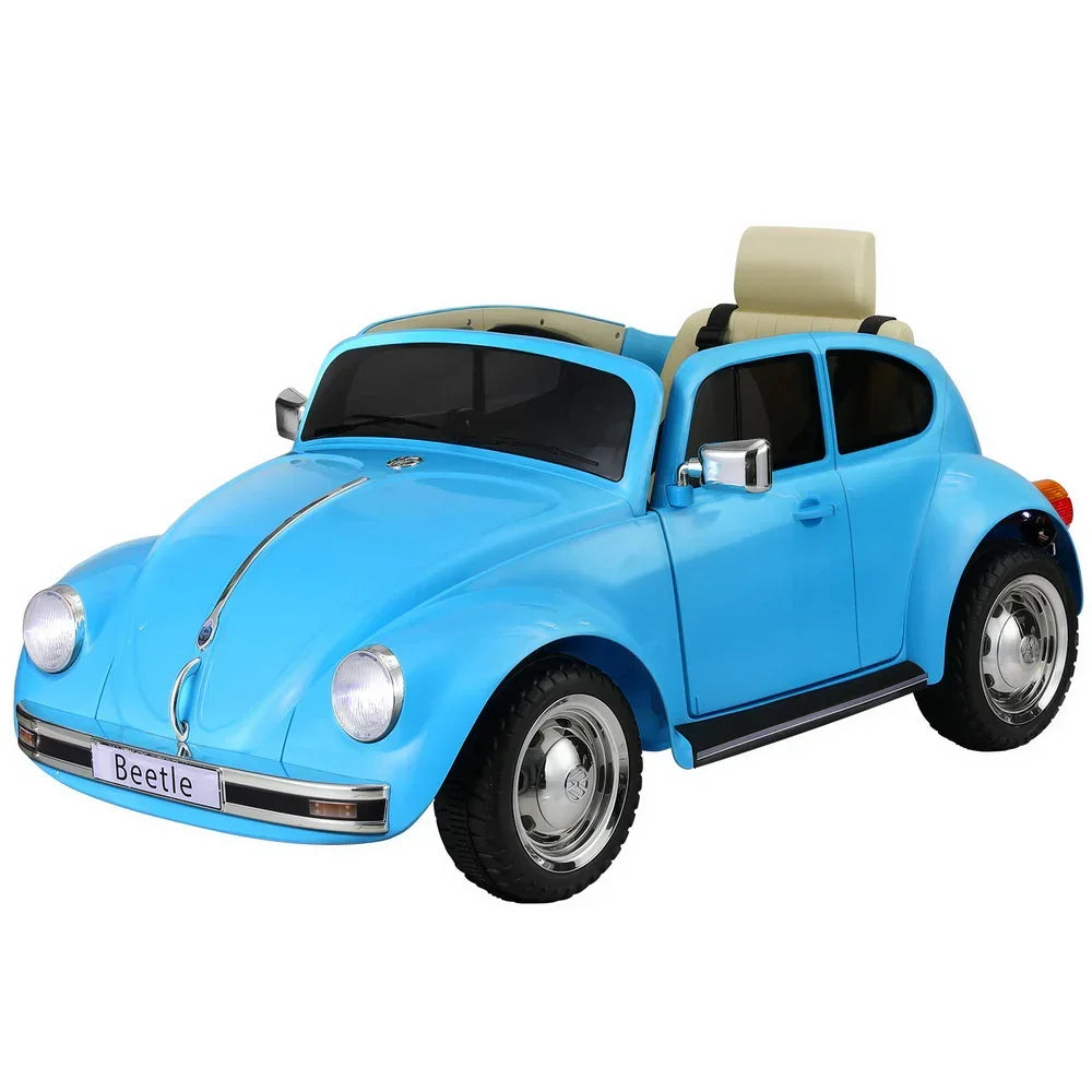 Licensed Volkswagen Beetle Kids Ride On Car - Blue 6V Electric with Remote & Horn
