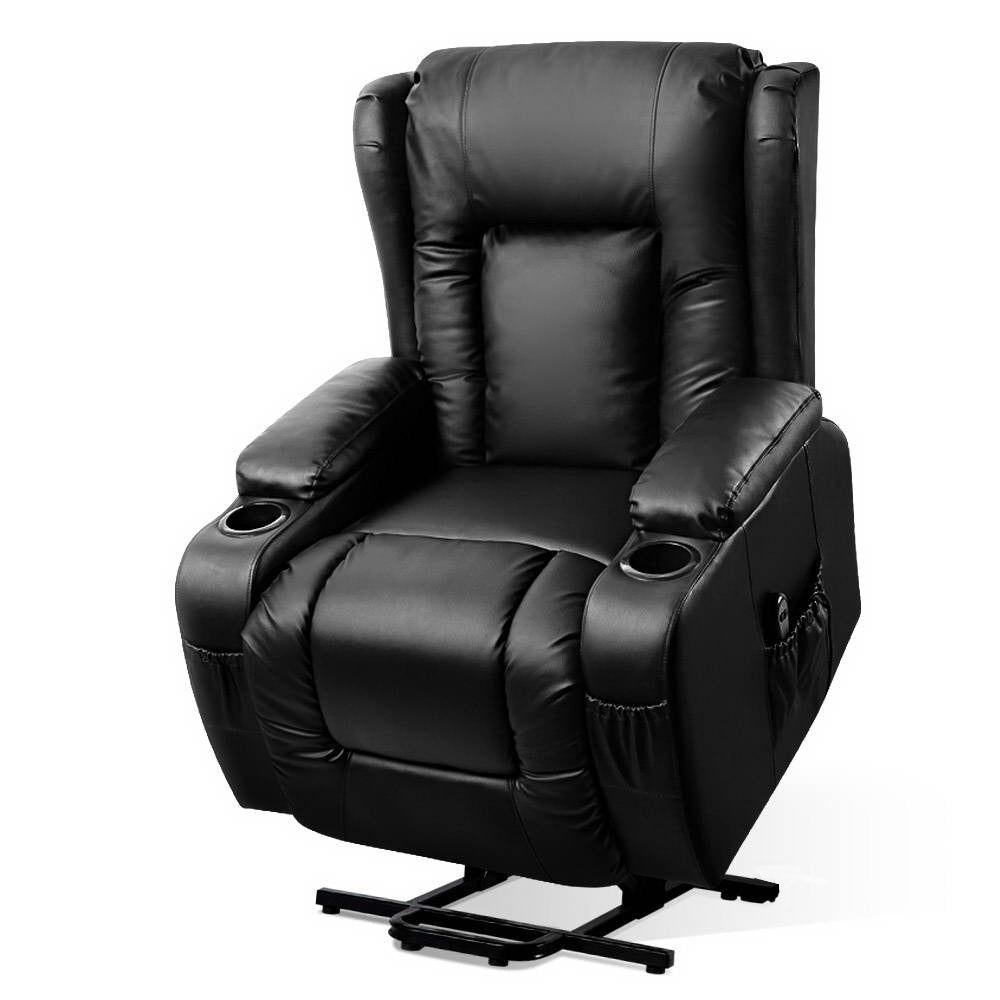 Artiss Lift Recliner Chair 8-Point Heated Massage 135° Recline PU Leather 180kg SAA Black