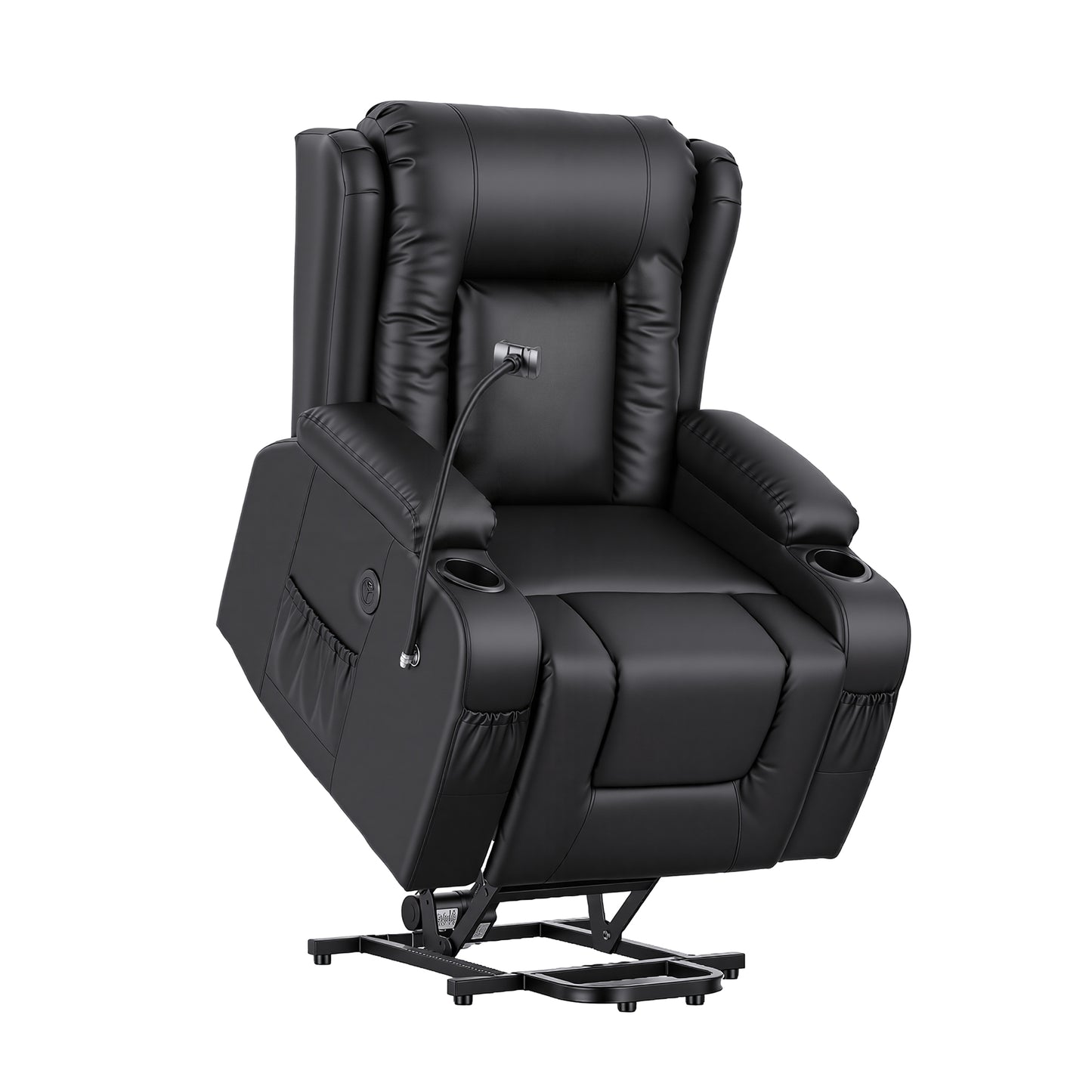 Artiss Lift Recliner Chair 8-Point Heated Massage USB Charging Port Phone Holder 135° Recline PU Leather Black