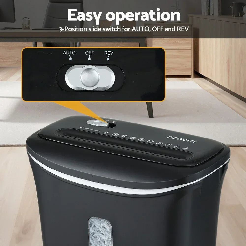 Devanti 12L Cross-Cut Shredder - 8-Sheet Paper Shredder for Home Office