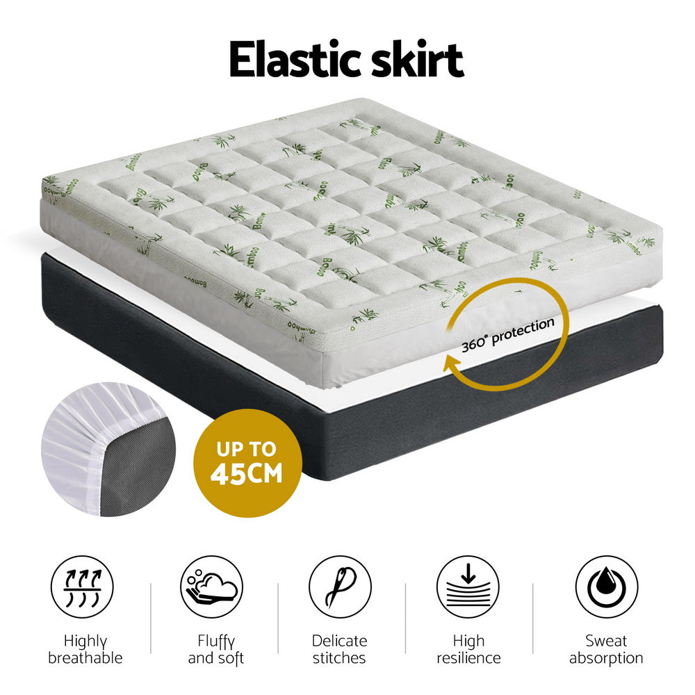 Giselle Bedding King Mattress Topper, 7.5cm Bamboo Pillowtop 1000GSM