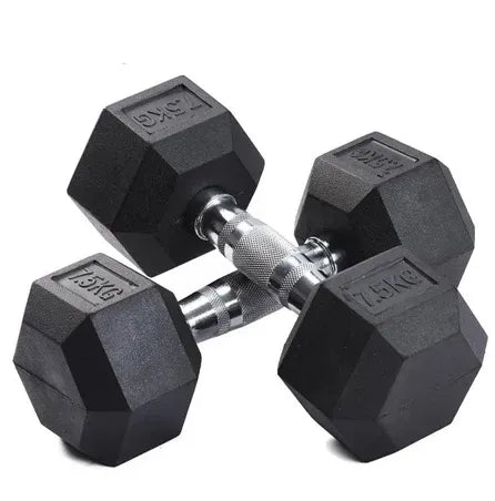 Curve Fitness 9-Pair Rubber Hex Dumbbell Set & Rack | 5-25kg