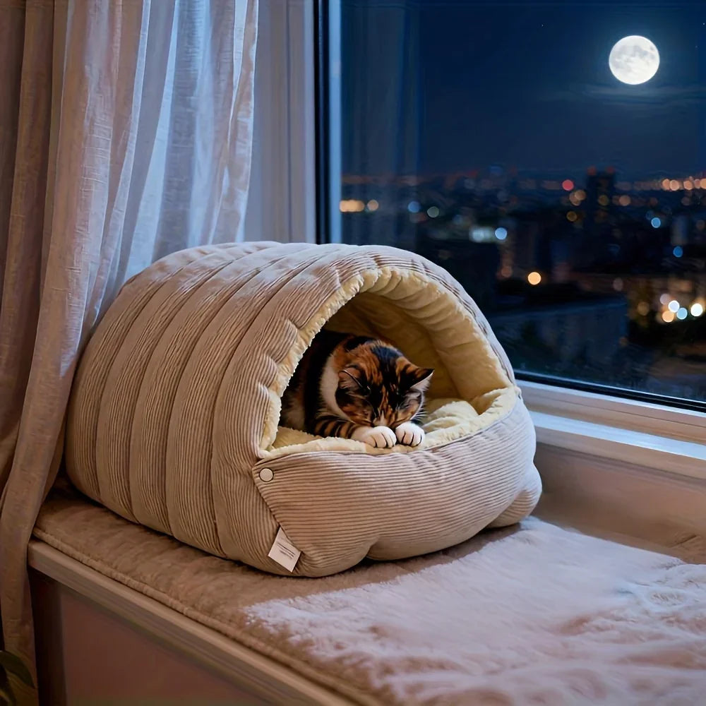 High-Elasticity Warm Cat Bed - 45x30x19cm Striped Fleece Removable