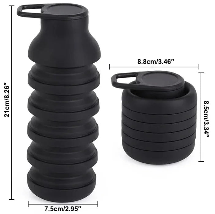 600ml Collapsible Silicone Water Bottle - Black