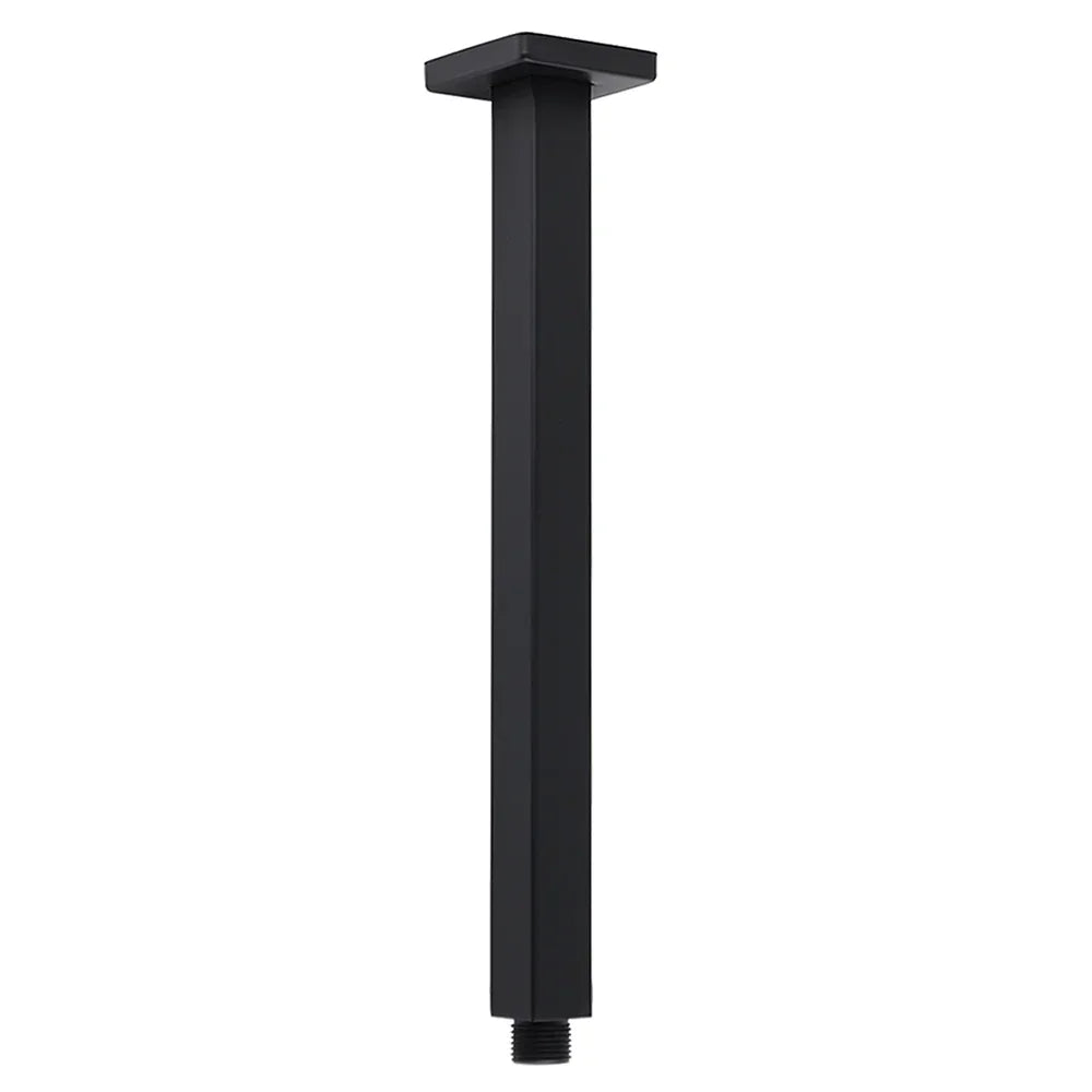 Matt Black 16" Large Rainfall Shower Head 300mm Ceiling Dropper Arm Square Mixer Taps