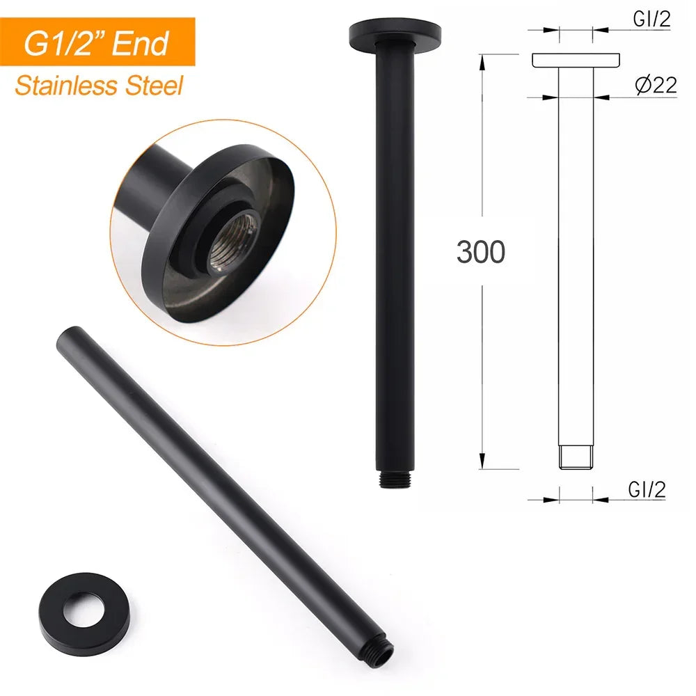 Rain Shower Head 16" 400mm Matt Black Stainless Steel WELS 3 Star Ceiling