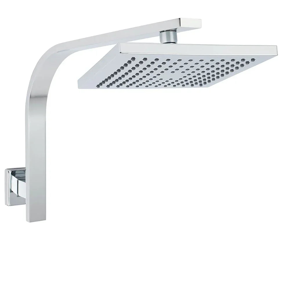 WELS ABS 200mm Square Rain Shower Head & Brass Gooseneck Wall Arm Set WATERMARK