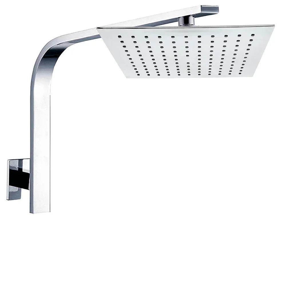 WELS 10" 7.5L/m Chrome Square Rain Shower Head Brass Gooseneck Wall Arm Set