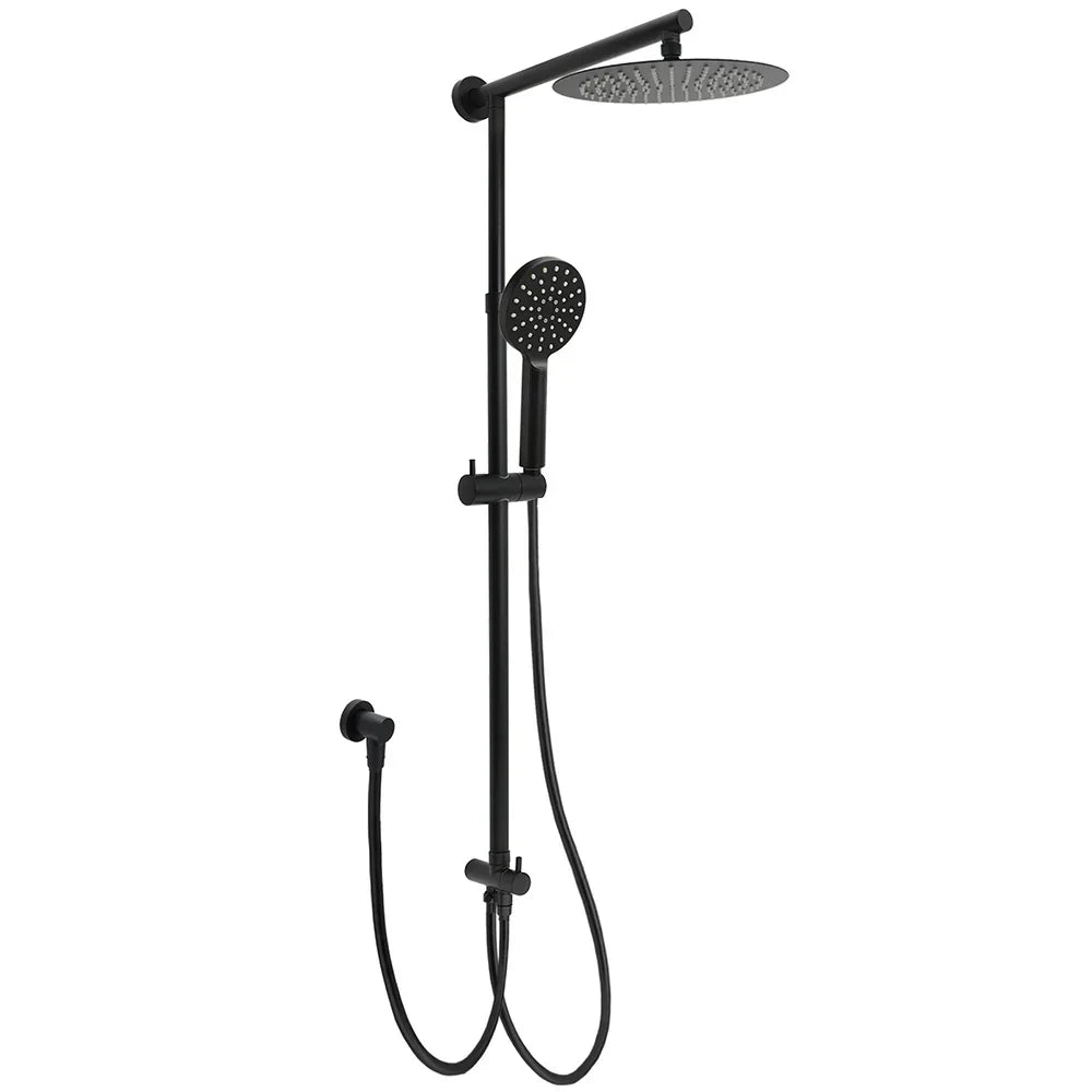 Matt Black Dual Round Shower Set 10" Rain Head 3 Mode Handheld Sliding Rail Arm Diverter