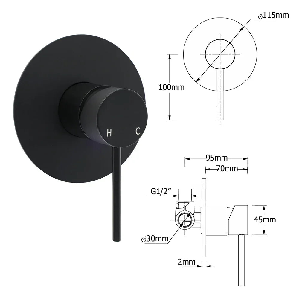 Matt Black 2in1 Round Shower 10" Rain Head 3 Mode Handheld Sliding Rail Diverter Mixer Set