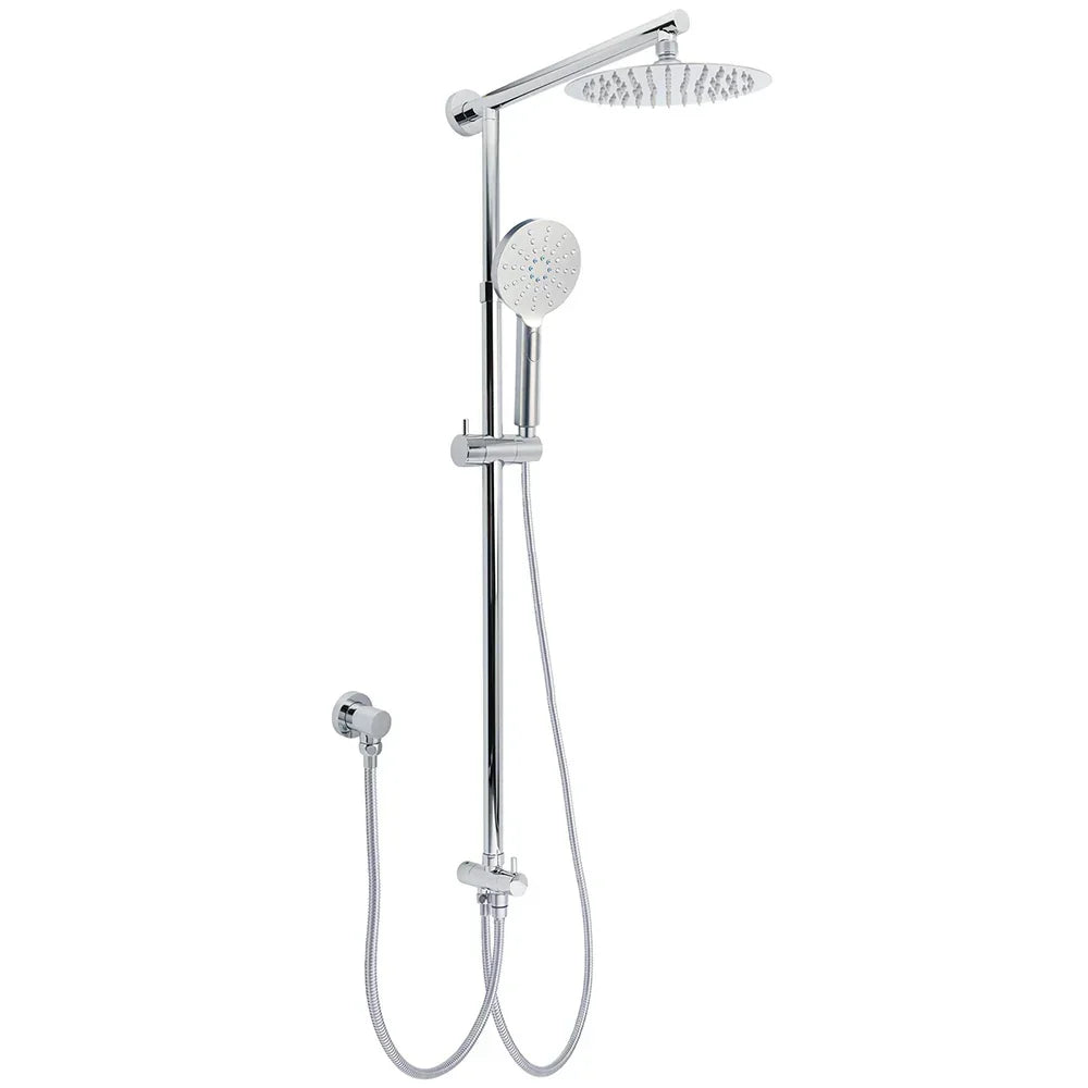 WELS Chrome Round 8" Stainless Steel Rain Head Handheld Sliding Rail Arm 2in1 Shower Set