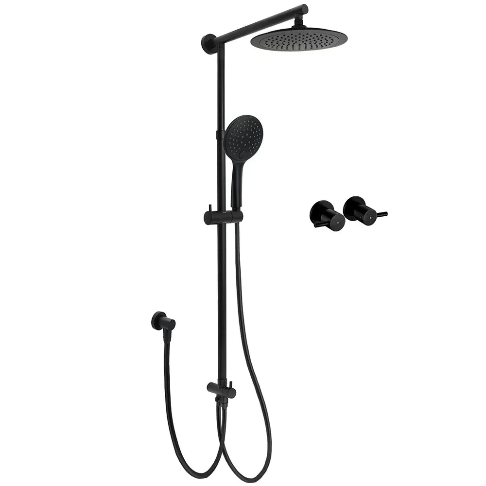 KYLINS Matt Black 9" Rain Shower Set - Twin Taps Rail & Handheld