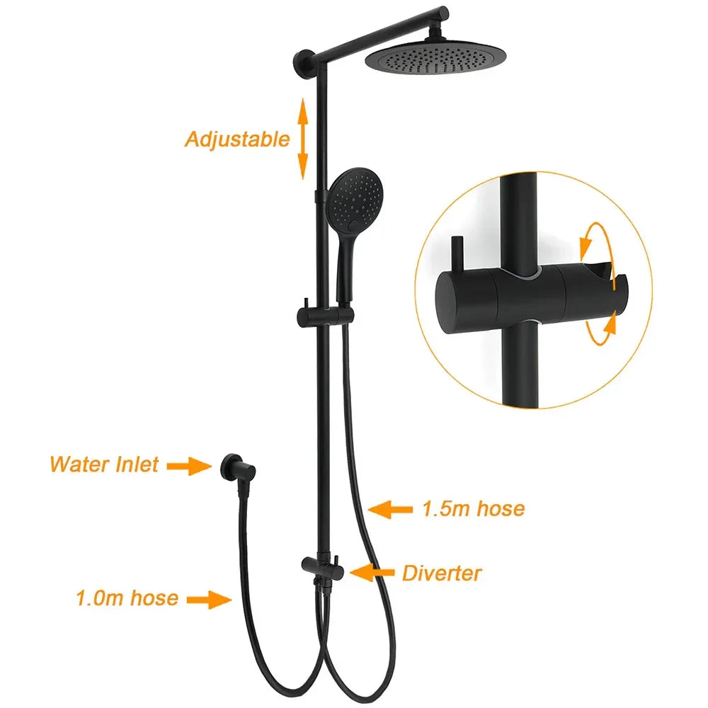 KYLINS Matt Black 9" Rain Shower Set - Twin Taps Rail & Handheld