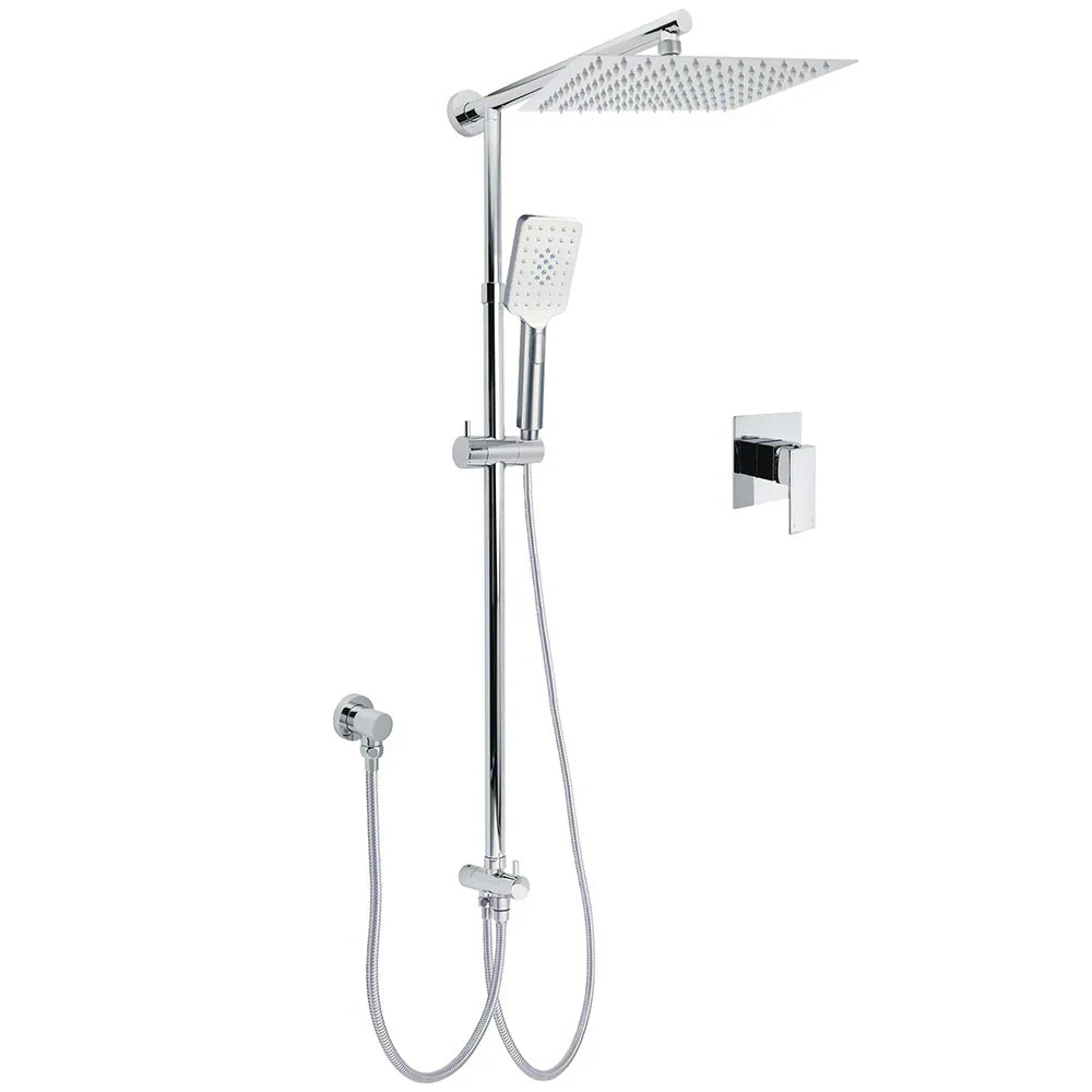 KYLINS Chrome 10" Square Rain Shower Set - Mixer Rail & Handheld
