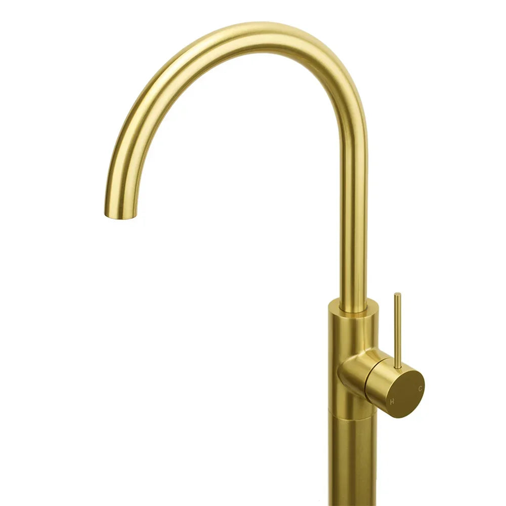 Brushed Gold Bath Tub Mixer Tap Free Standing Faucet Filler Spout Hot Cold Water