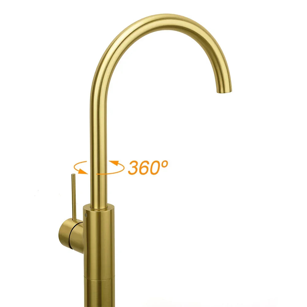 Brushed Gold Bath Tub Mixer Tap Free Standing Faucet Filler Spout Hot Cold Water