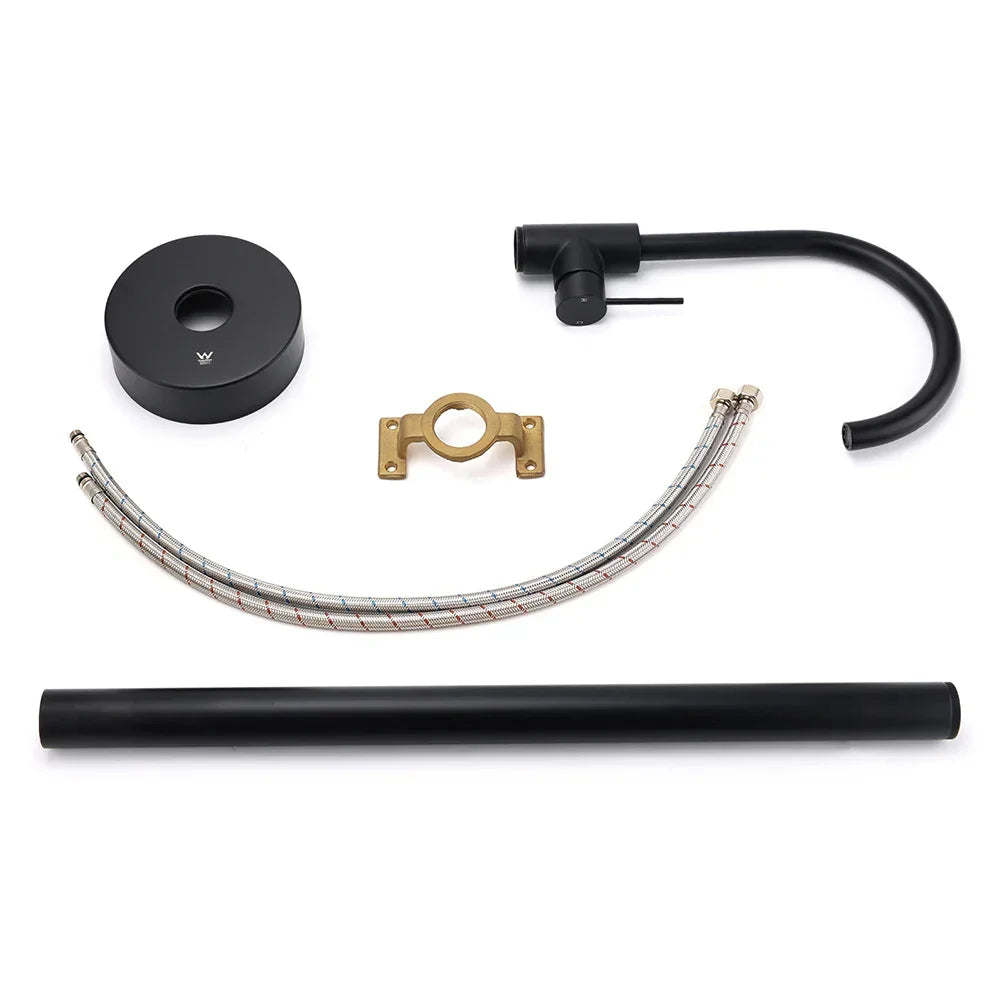 Kylins matt black freestanding bath filler kit with mixer tap and installation hoses