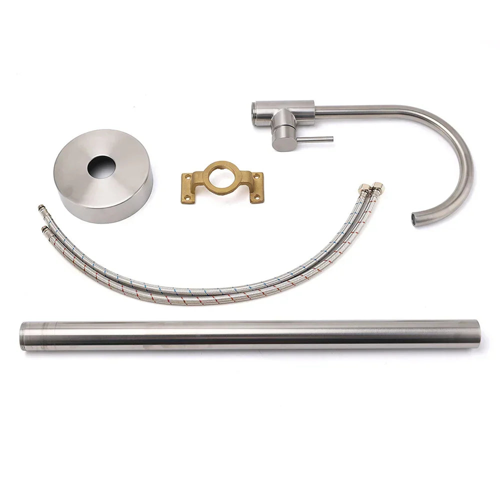Brushed nickel stainless steel free standing bathtub tap faucet filler spout set with hoses