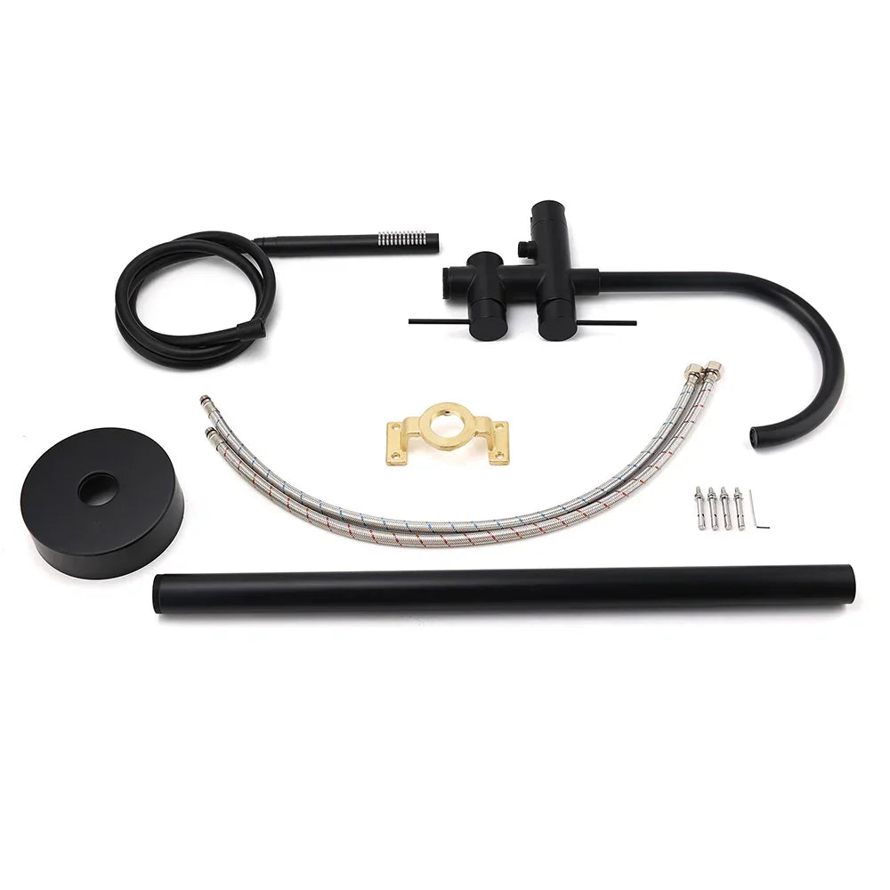 WELS Matt Black Bathtub Filler Free Standing Mixer Faucet Tap Spout HandHeld Set