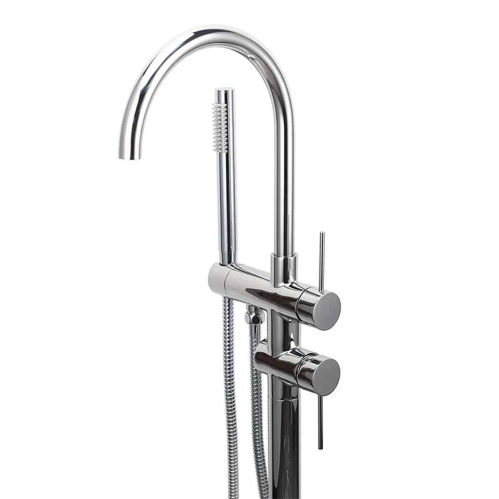 Polished Chrome Bathtub Filler Free Standing Mixer Faucet Tap Spout Handset WELS