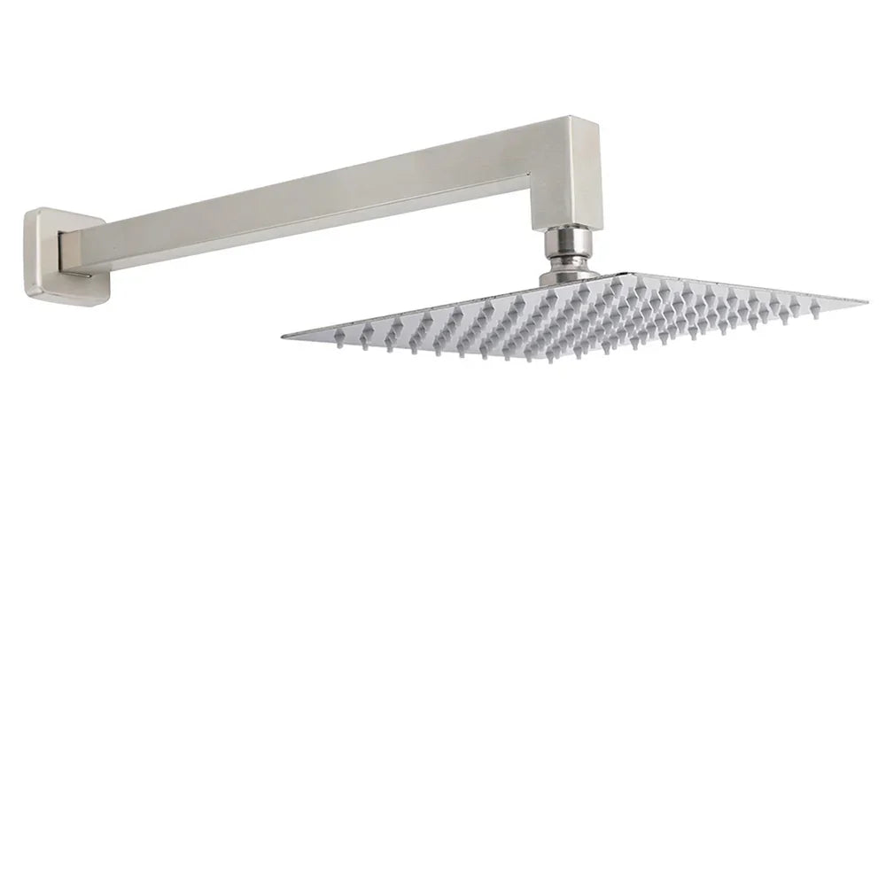 Brushed Nickel 8" Square Rainfall Shower Head + 400mm Straight Wall Mount Arm