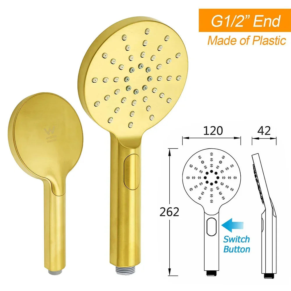 Brushed Gold Twin Shower Set Sliding Rail Arm 8" Round Head 3 Modes Handheld